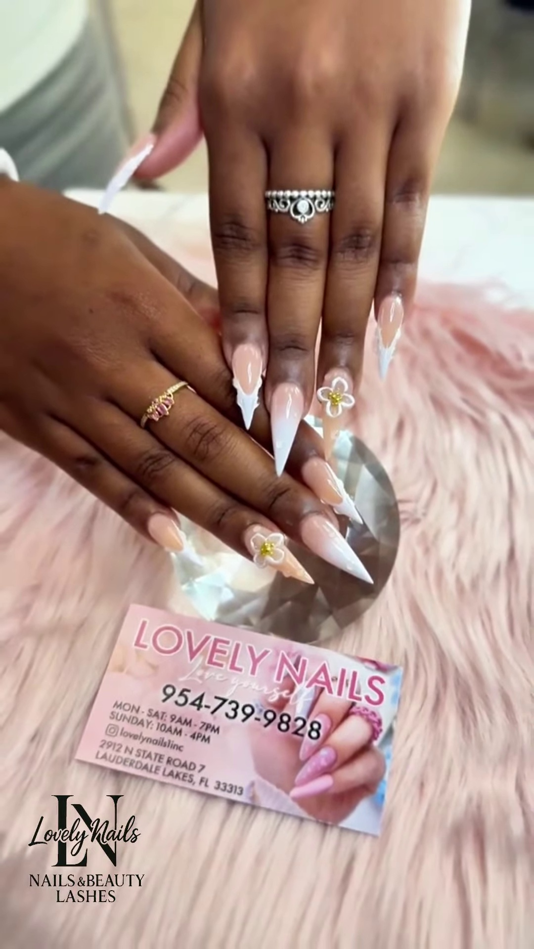 Stiletto nude ombré with crisp French tips, 3D florals, and dewy dropletsclassy and bold. Treat yourself to a nail glow-up #LovelyNails #LauderdaleLa… Xem thêm